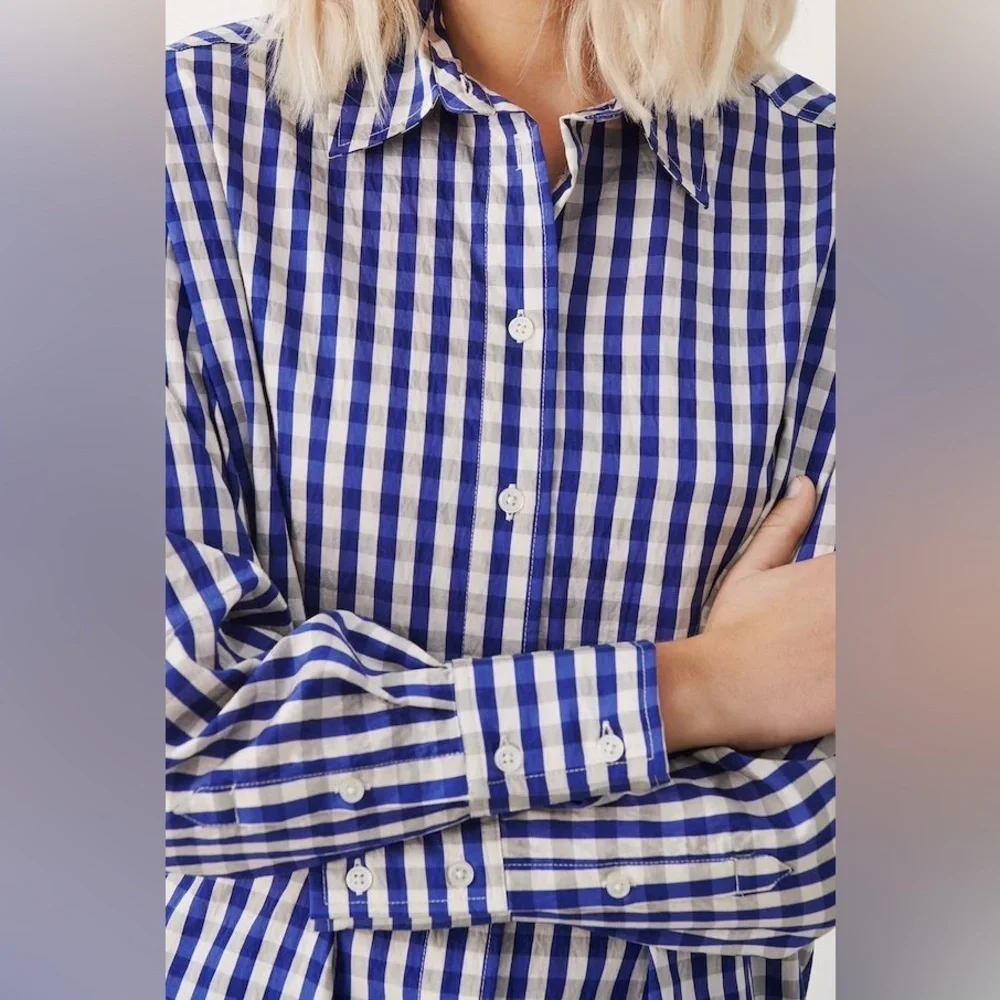 PART TWO Blouse Regan gingham boyfriend shirt Size M - Picture 3 of 7